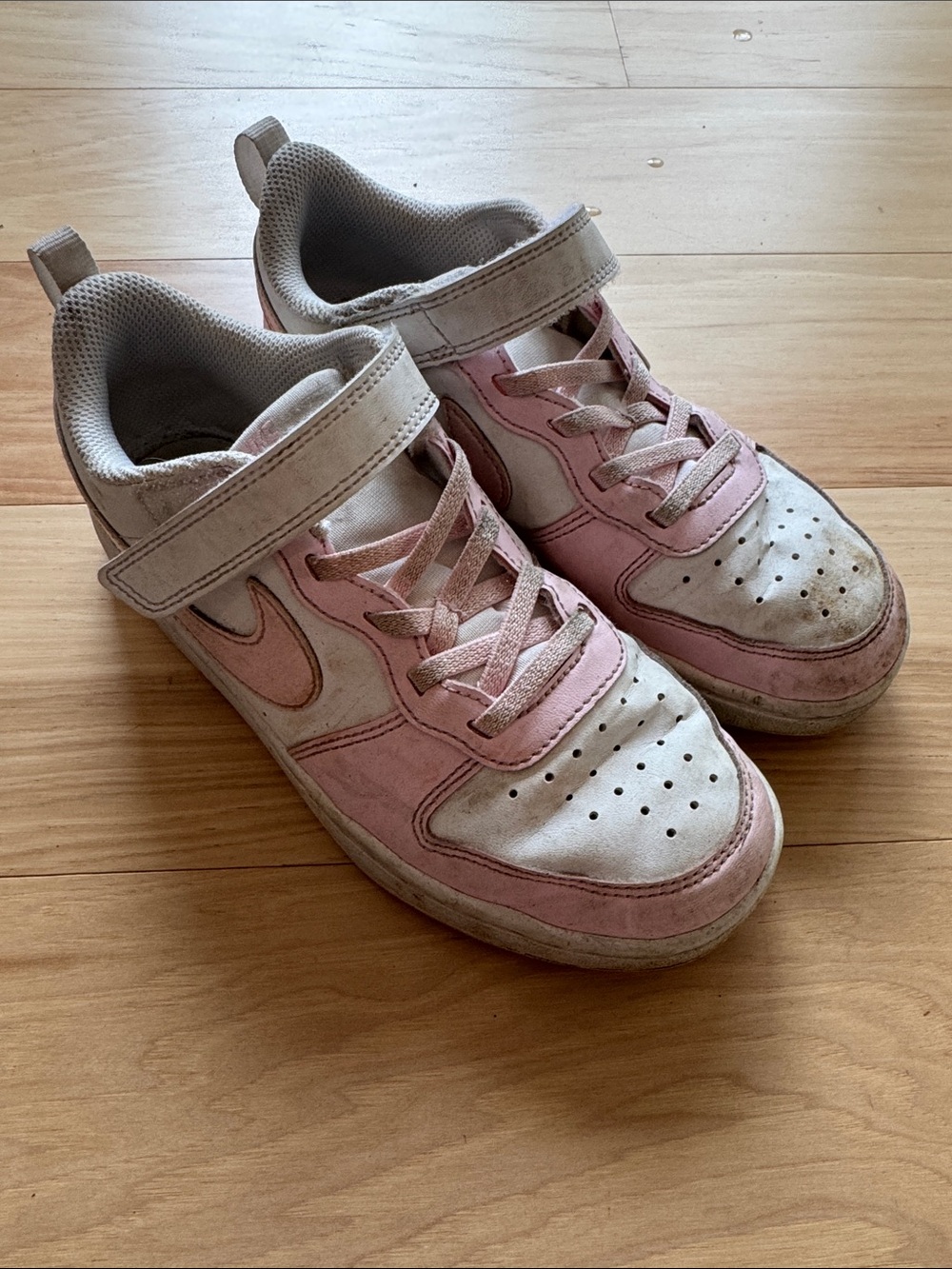 Nike Kids Pink and White Velcro Sneakers, size 2